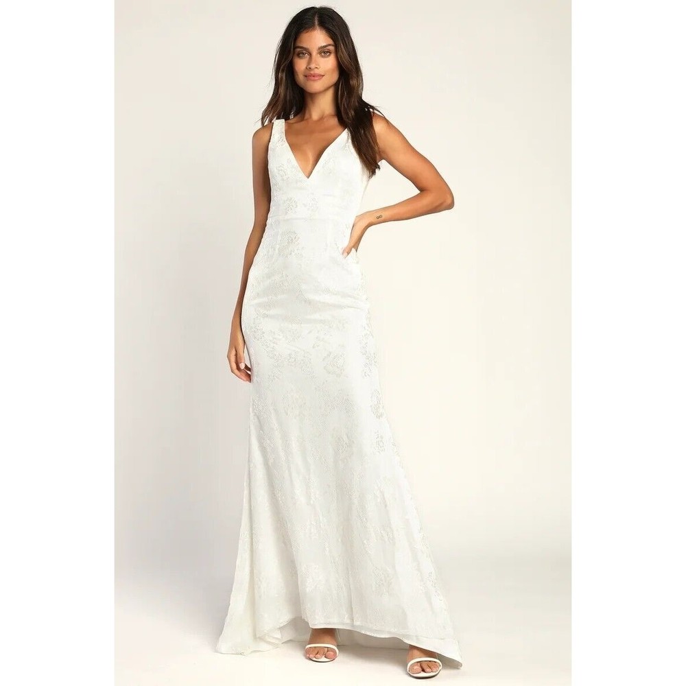Size Large LULU'S Made for Forever White Lace Mermaid Maxi Dress